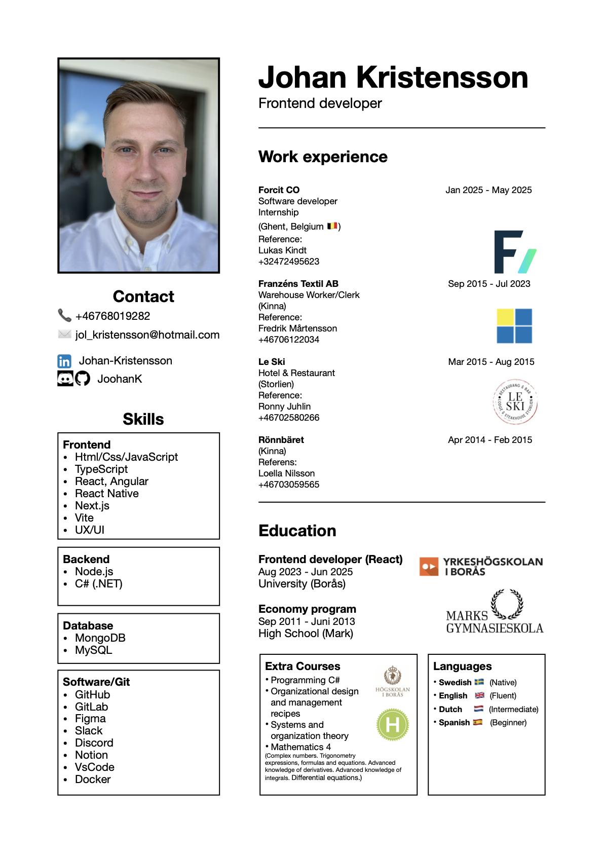 Johan Kristensson's CV